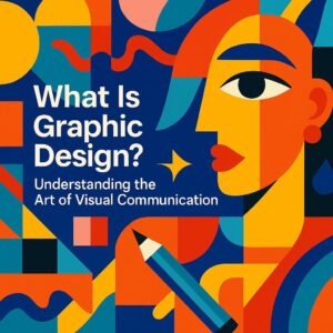 A vibrant graphic design artwork showcasing abstract shapes and vivid colors.