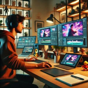 An animator working on a digital animation project.