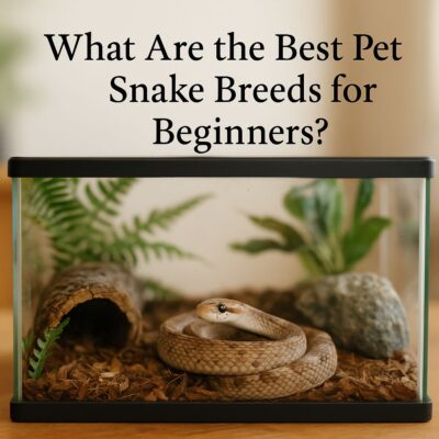 A beginner-friendly snake calmly coiled inside a naturalistic glass terrarium
