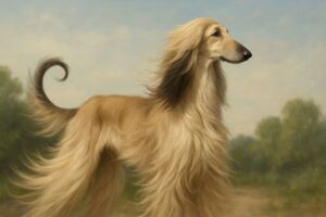 Afghan Hound with a luxurious, flowing coat and dignified stance